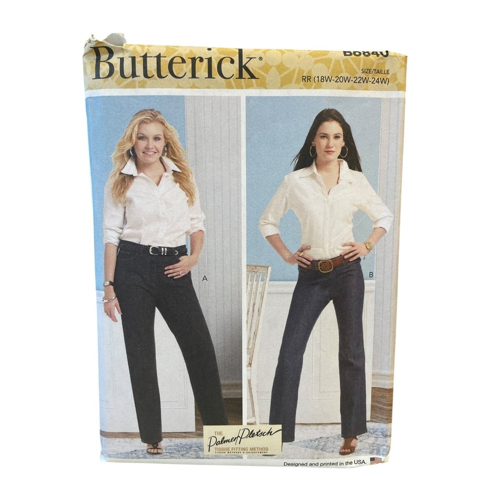Butterick B6840 Misses Women's Straight Leg Boot Cut Jeans 18W-24W‎